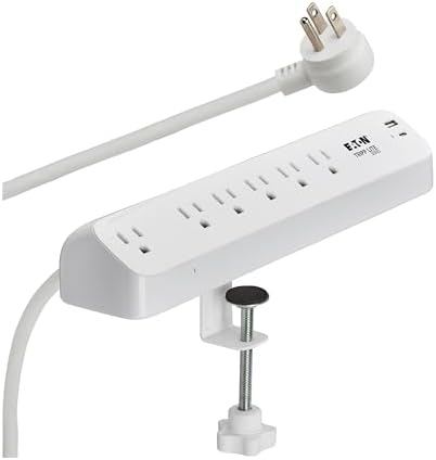 Eaton Tripp Lite Series Desk Clamp Power Strip Surge Protector, 6-Outlets, USB-A & USB-C Charging Ports, 900 Joules, 6ft Flat Extension Cord, Lifetime Manufacturer's Warranty (TLP66UCLAMP)