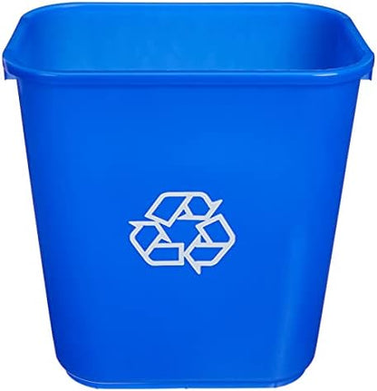 Amazon Basics Rectangular Commercial Office Recycling Wastebasket with Recycle Logo, Easy to Clean, 7 Gallon, Blue, Pack of 2