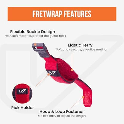 Gruv Gear Fret Wrap & Guitar Mute, Fretwrap for Acoustic, Electric & Bass | String Dampener Recording, Tapping & Practice Accessory (3 Pack, Medium Red, Fits 5 String Bass, 7 String Guitar)