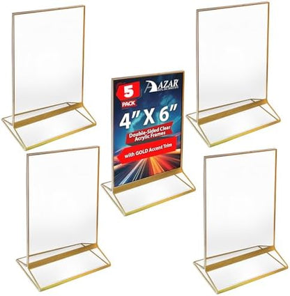 Azar Displays 152792-GLD-10PK Gold Trim Double-Sided Clear Acrylic Frames – Elegant Display Frames for Weddings, Events, and Photos | Premium 4X6 Tabletop Sign Holders (10-Pack)