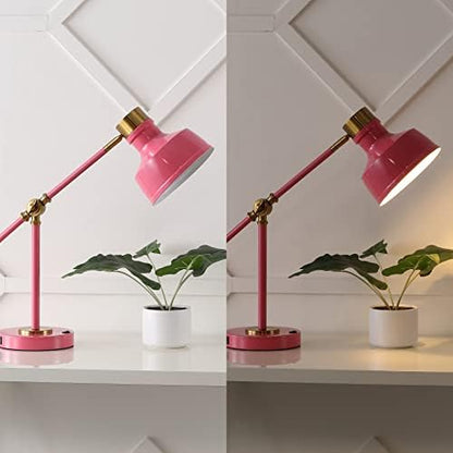 JONATHAN Y Allegra Metal Task Desk Lamp USB Port 18.5", Pink/Brass Gold