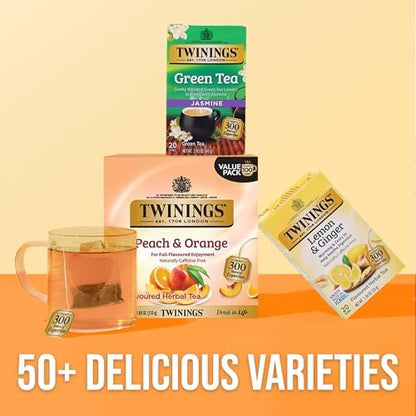 Twinings Peach & Orange Herbal Tea Individually Wrapped Bags, 100 Count (Pack of 1), Juicy & Fruity, Naturally Caffeine-Free, Enjoy Hot or Iced, 100 Teabags