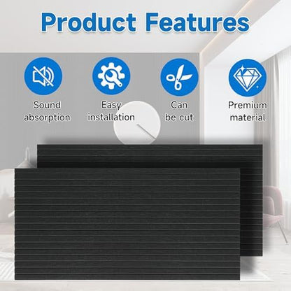 Large Acoustic Panels for Wall Sound Proof Sound Dampening Panels for Wall and Ceilings Decor 47.2 x 23.6 x 0.4 Inch Polyester Fiber Noise Absorb Panels for Bedroom Home Studio Office (Black, 5 Pack)