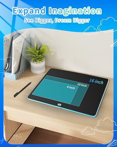Rechargeable LCD Writing Tablet for Kids, 16 Inch Colorful Drawing Tablet, Educational Toddler Drawing Pad, Reusable Learning Toys for Kids (Ages 3-8), Ideal Gift for Christmas Birthday (Blue)