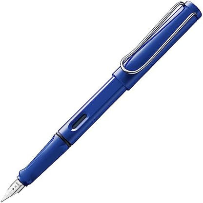 LAMY safari blue - Fountain Pen with ergonomic grip & polished steel nib in size F - ideal for any Writing & Calligraphy - including LAMY T 10 blue cartridge - Right-Handed