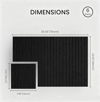Felt Bulletin Board 36"x 24"-6 Felt Tiles Cork Board Wall Panels Home Office Wall Fabric Pin Board for Classroom/Kids Art Display/Photo Picture Wall/Acoustic,Self-Adhesive,Black