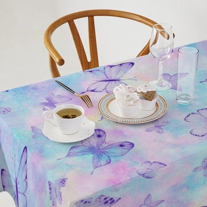 Dreamy Butterfly Tablecloth, Colorful Butterflies Watercolor Blue Purple Print Table Cover for Outdoor Party Picnic Kitchen Dinning Table Decor 60x120in