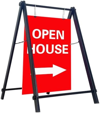 24”x36" Premium Heavy-Duty A-Frame Sign Stand – Holds 2 Insert Boards + 1 Hanging Sign | Weatherproof Sidewalk Sign Holder for Business, Real Estate, Restaurants & Events (STAND ONLY) (1)
