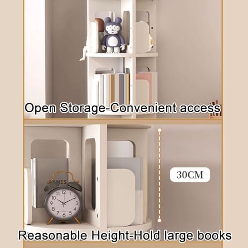 GAMAK Small Bookshelf with Storage for Kids 2-4 Tier Rotating Bookshelf with Brake Wheels 360° Display Wood Book Shelf Organizer for Bedroom Living Room Study Room (Size : Three)