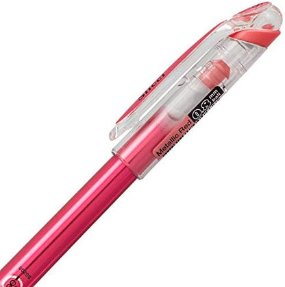 Pentel Arts Slicci Metallic 0.8 mm Needle Tip Gel Pen, Metallic Red Ink, Box of 12 (BG208-MB)