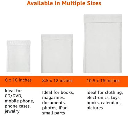Amazon Basics Poly Bubble Self-Seal Mailers, Tear and Water Resistant Shipping Bags, 6" x 10", White/Grey, 50-Pack