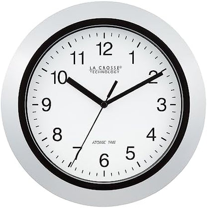 La Crosse Technology WT-3102S Atomic Analog Wall Clock, 10", Silver