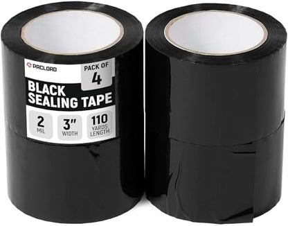3" x 110 Yards Black Packing Tape, 4 Rolls - 2.0 Mil Carton Sealing Tape