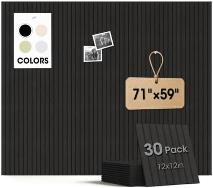 Large Cork Board for Walls 71" x 59",30 Pack 12"X12"Felt Bulletin Board Tiles with 240 Adhesive Tabs,Cork Board Alternative for Office Decor, Push Pin Board Wall Organizer- Black