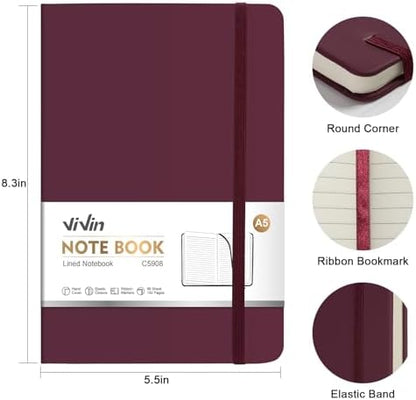 ViVin 3 Pack A5 Hardcover Lined Notebook,192 pg College Ruled 5.5x8.3
