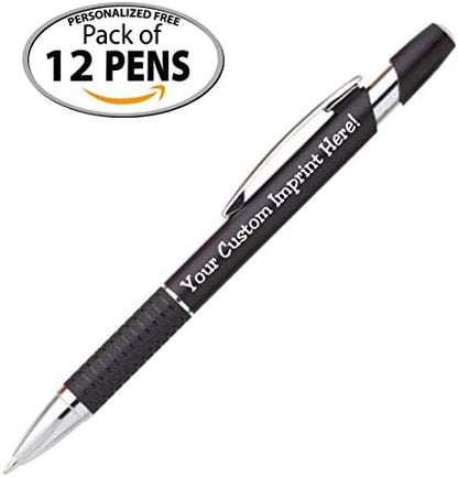 ExpressDesigns™ Personalized Ballpoint Pens Click action Custom Black writing ink - The Sleeker - Full color Printed Name Pens with Your Logo/Text/Message - Cusomizable - 12 Qty (Black)