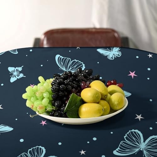 Blue Butterfly Tablecloth, Cartoon Colorful Butterfly Pink Starry Sky Star Print Tablecloth for Camping Indoor Outdoor Decor 60x120in