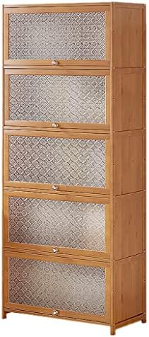Bamboo Bookcase with flip-up Acrylic Doors, 1-5 Tier Free Standing Book Shelf Storage Organizer for Living Room Office Bedroom (Wood 70 * 32 * 172cm)
