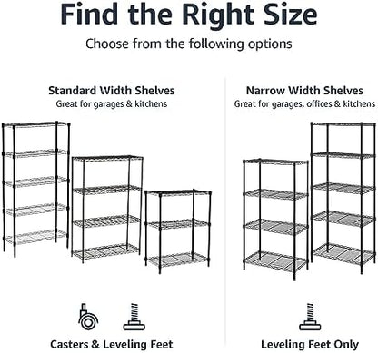 Amazon Basics 5-Shelf Multipurpose Adjustable Steel Garage Shelving Unit, Storage Rack for Kitchen, 200 lbs Per Shelf, Easy Assembly, 13.4"D x 23.2"W x 60"H, Black