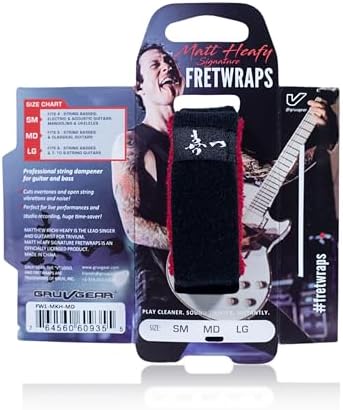 Gruv Gear Fret Wrap & Guitar Mute Matt Heafy Edition, Fretwrap for Acoustic, Electric & Bass | String Dampener Recording, Tapping & Practice Accessory (1 Pack, Large Black and Red, Fits 6 String