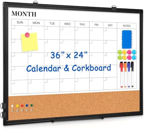 Calendar Whiteboard Dry Erase for Wall, 36" x 24" Month White Board Black