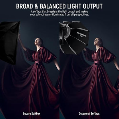 NEEWER BASICS Octagonal Softbox Kit for Studio Photography Video Recording Streaming, 18"/45cm Quick Release Bowens Mount Softbox/Grid/Light Diffusers/Bag for Continuous Lighting & Strobe Flash, NS32P