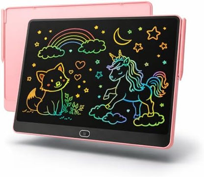 16 Inch Large LCD Writing Tablet for Kids, Colorful Reusable Electronic Doodle Board with Stylus, Educational Drawing Pad for Math Practice & Learning, Travel Essential Toys for Boys Girls (Pink)