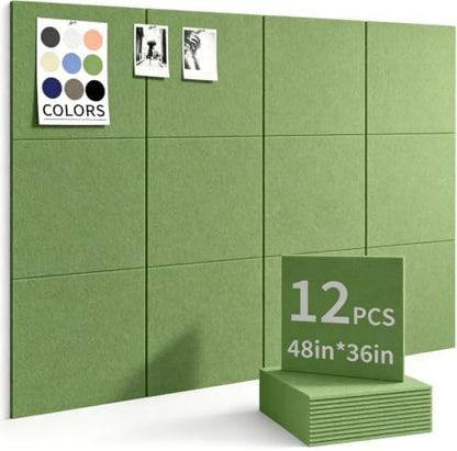48" x 36" Cork Board Alternative, 12 Pack Felt Bulletin Board Tiles with 30 Adhesive Tabs Wall Push Pin Board for Office Classroom Bedroom Decor