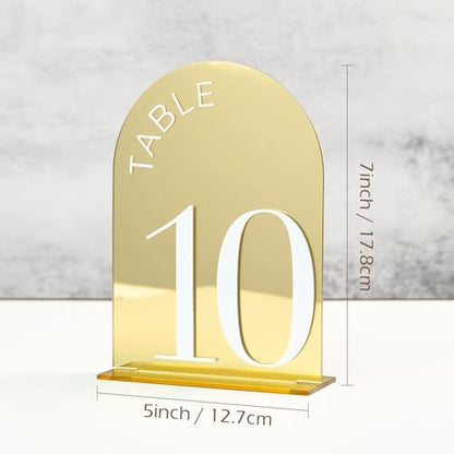 Gold Mirror Arch Wedding Table Numbers 1-10 with Stands