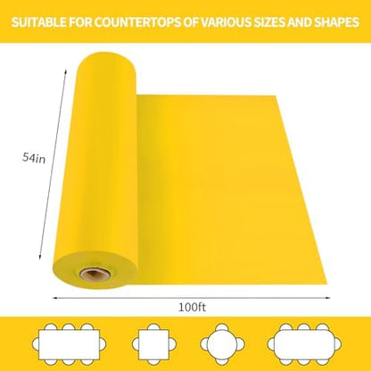 CXPSINC 54 Inch X 100 Feet Plastic Table Cover Roll Disposable Tablecloth with Slide Cutter for All Type/Shape Tables | Party, Banquet, Birthdays, Weddings(Yellow, 100 Feet)