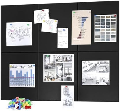Neatsure Large Cork Board for Wall, Black Felt Bulletin Board with Pushpins, 36" x 24" 6 Panels Wall Tiles, Tack Push Pin Boards for Office