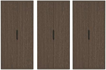 Manhattan Comfort Rivington Bookshelf 79 in Tall 5-Tier Bookcase, Modern Soft Close Storage Cabinet, Handle-Free, Round Corner Design for Living Room, Bedroom, or Home Office, Set of 3 in Walnut