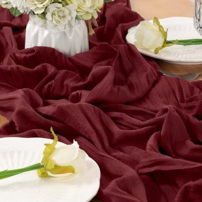 Burgundy Cheesecloth Table Runner Fall Boho Wedding Birthday Home Decor