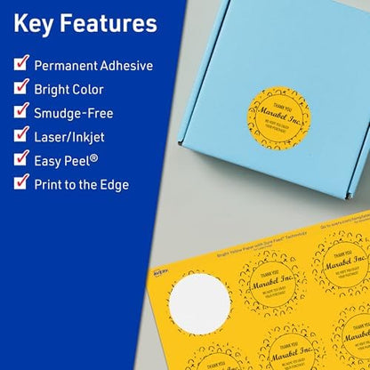 Avery Printable Round Labels, Sure Feed Technology, 1-1/2" Diameter, Bright Yellow Labels, Print-to-The-Edge, Laser/Inkjet Printable, 400 Total, Great for Stickers and Candles