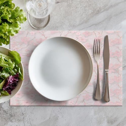 Batmerry Seamless Pink Cherry Blossoms Linen Placemats Set of 6, Vintage Floral On Light Pink Washable Table Mats for Kitchen Table Thickened Heat Insulation Dining Set Indoor Outdoor 12X18 in