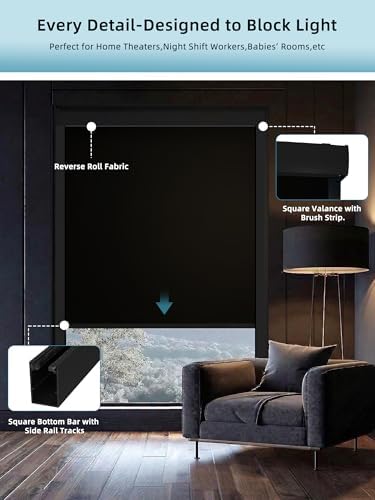 SmartWings Motorized Smart Roller Shades, 100% Blackout Vinyl Black