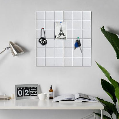 6 Packs White Cork Board Felt Board Tiles, Bulletin Board 12"X12" with 30 Push Pins, Felt Board for Home Kitchen Office Decor, Self-Adhesive Corkboard Tiles for Walls School Message Display Board