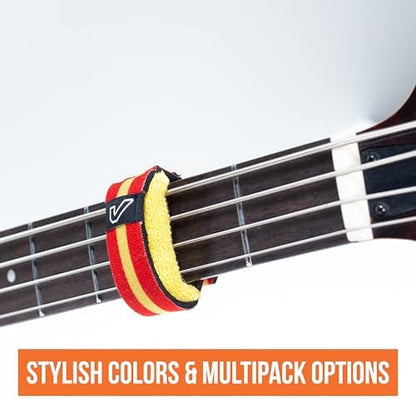 Gruv Gear Fret Wrap & Guitar Mute, Fretwrap for Acoustic, Electric & Bass | String Dampener Recording, Tapping & Practice Accessory (1 Pack, Medium Red/Yellow, Fits 5 String Bass, 7 String Guitar)