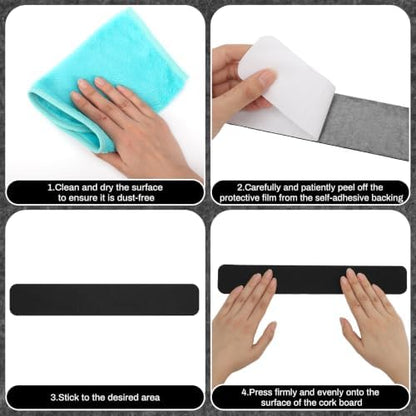 Thboxes 8 Pack Felt Bulletin Board Strips, 13x2 Inch Self Adhesive Felt Pin Boards with 50 Pushpins and 10 Wooden Clips Push Pins, Cork Board for Walls Home Office Decor(Black)
