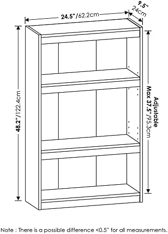 Furinno Jaya Enhanced Home Bookcase 3-Tier Adjustable Bookshelf, White