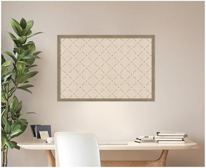 Kate and Laurel Framed Fabric Pinboard 38 x 26, Green Lattice Pattern Printed Linen Classic Bulletin Board for Use as a Vision Board or Wall Organization, Florence Light Brown Frame