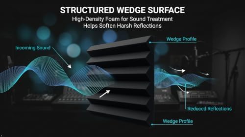 Acoustic Foam Panels, 12 Pack High Density 2 Inch Wedge Sound Absorbing Panels, 12 x 12 x 2 Inch for Studio and Gaming
