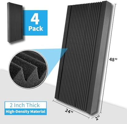 Art3d 4-Pack High-Density Wedge Design Acoustic Foam Panels, 48 x 24 x 2 in