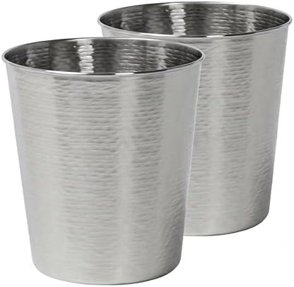 happimess Remi 2.1 Gal Textured Steel Wastebasket, Brushed Steel, Set of 2