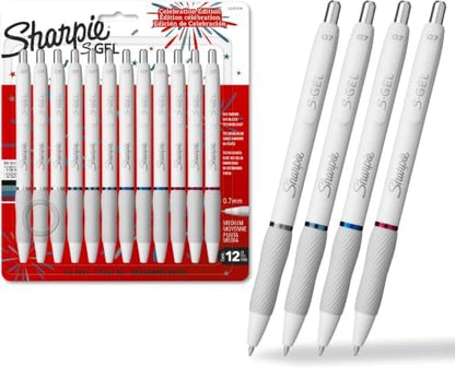 Sharpie S-Gel Pens, Fashion Barrel Gel Pens, Pearl White Body, Medium (0.7mm) Point, USA 250th Anniversary Edition, 1 Count (Pack of 144)