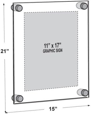 Azar Displays 105508-GLD Acrylic Floating Double Panel Wall Frame,11" x 17" Graphic Size, Overall Frame Size: 15" x 21", Gold