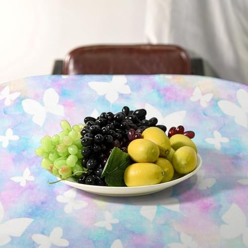 Rainbow Butterfly Tablecloth, Colorful Pink Blue White Butterflies Cartoon Print Table Cover for Farmhouse Kitchen Dining Room Table Decor 60x110in