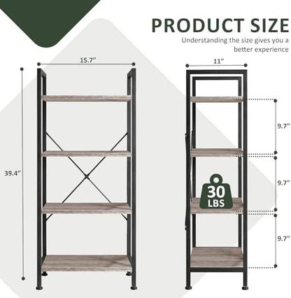 4 Tier Bookshelf, Free Standing Bookcase with Open Storage Shelves