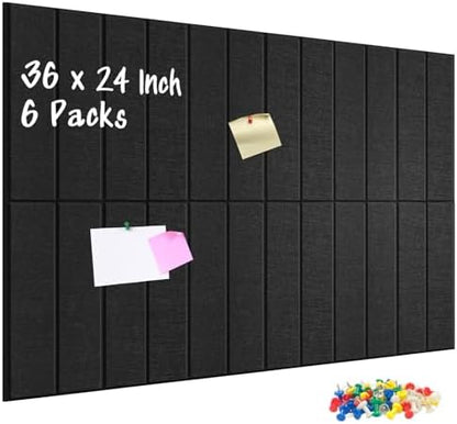 DOLLAR BOSS Felt Cork Board Tiles 6Pcs 12"x12" Bulletin Board, Black Stripe