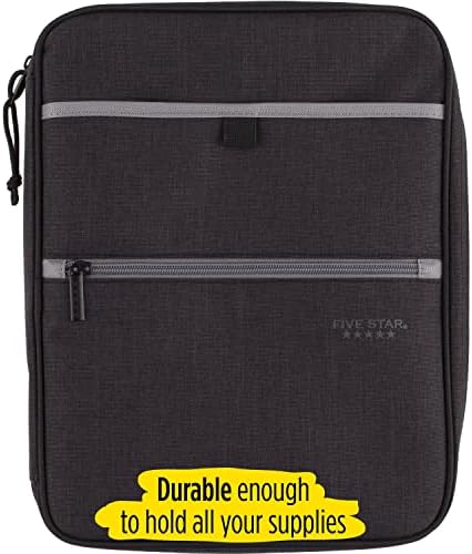 Five Star Zipper Binder, 1 Inch 3-Ring Binder with Round Rings, Carry-All with Pockets and 4-Tab Dividers, 375 Sheet Capacity, Black/Gray (29092IT8)